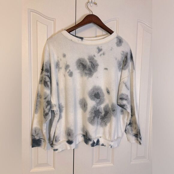 Free People Intimately Black White Paint Splatter Fleece Oversized Sweatshirt SP - Picture 2 of 8